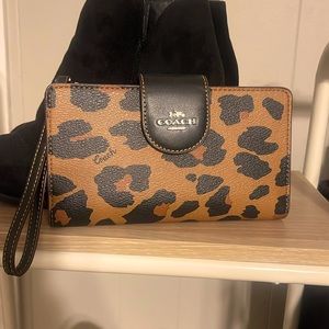 Coach- Tech Wallet with Leopard Print